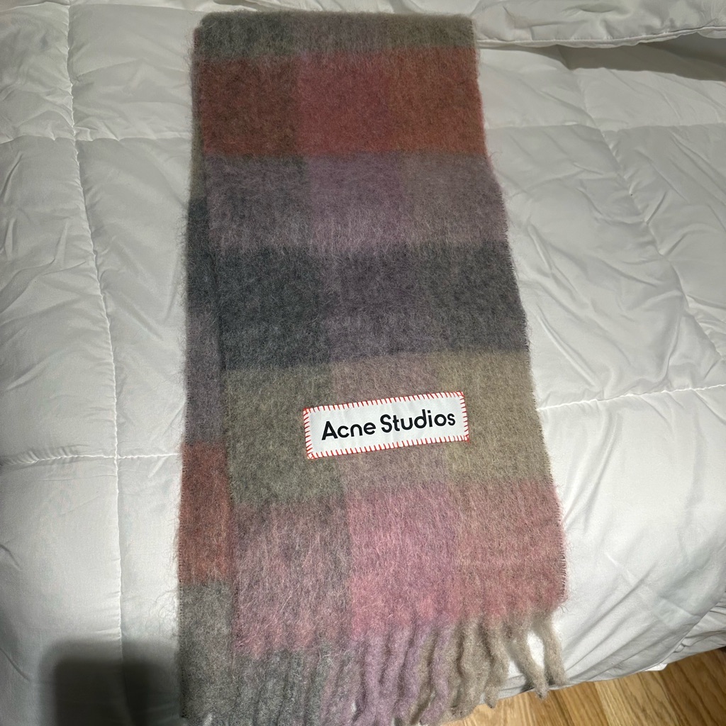 Acne Studios Multicolor Plaid Wool Scarf - Pink, Gray, Green, Brown